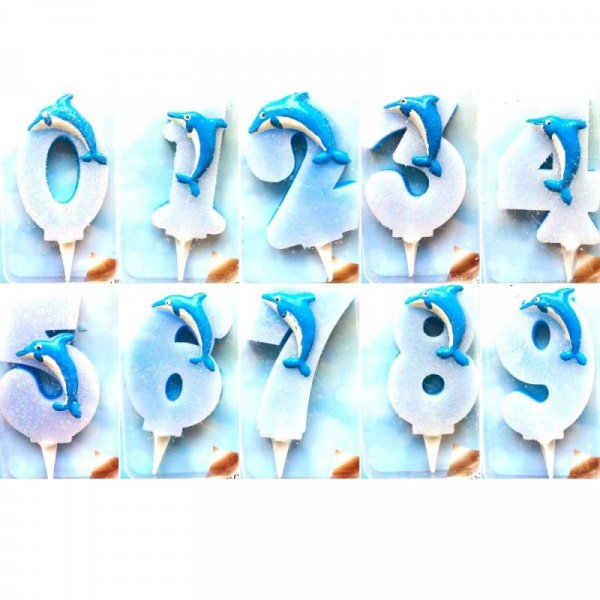 Свечи для торта Цифры | синие+дельфин Свечи для торта Цифры | синие+дельфин