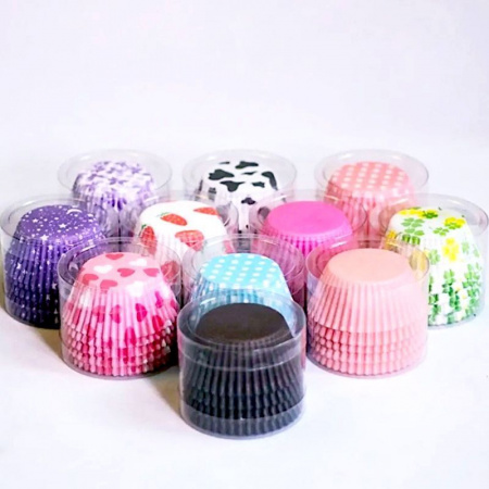 Бумажная капсула для выпечки или упаковки, Ø низ 5 см, высота 3 см, 100 шт Стандарт Печать Микс